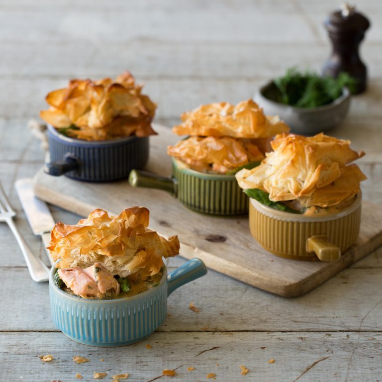 Huon Salmon Pot Pie with Asparagus, Sweet Potato & Fennel