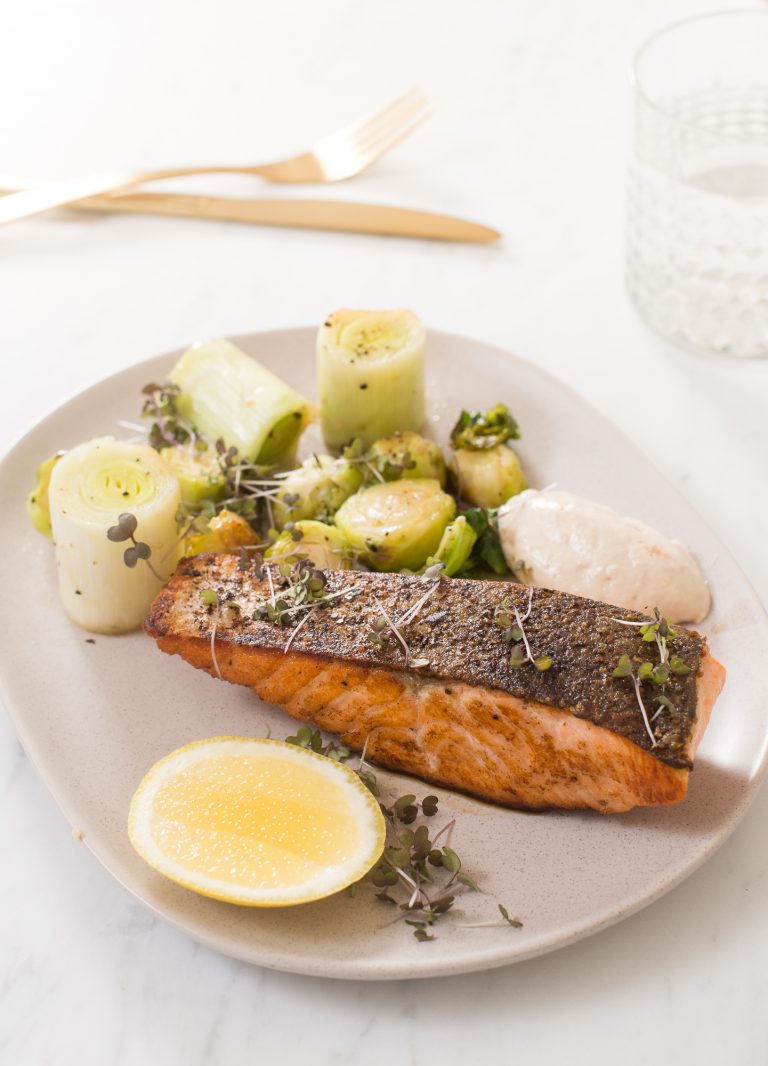 Huon Crispy Skin Salmon with Buttery Greens by Scott Gooding