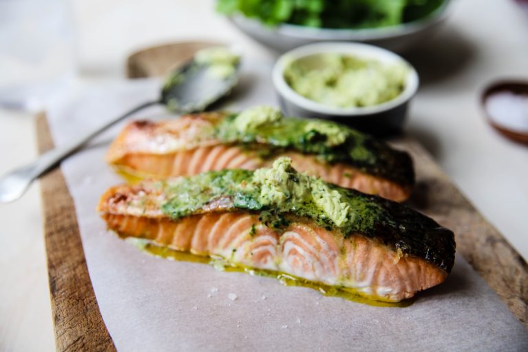 Grilled Huon Salmon with Anchovy Butter and Capers