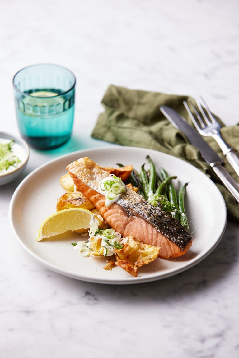 Huon Salmon with Crispy Smashed Potatoes