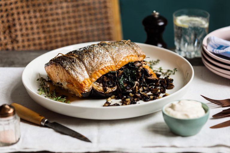 Roast Huon Salmon with Mushrooms and Thyme