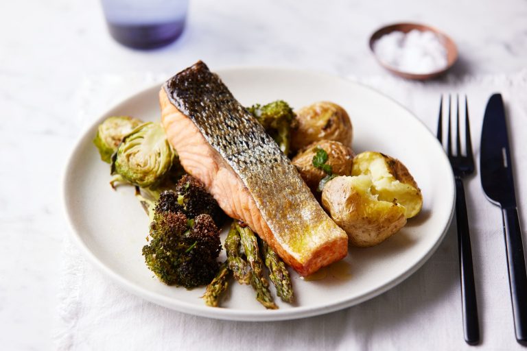 Garlic & Herb Salmon Airfryer cook with Greens and Potatoes