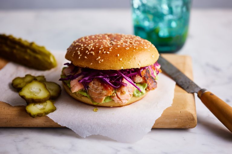 Huon Salmon Burger with Avocado Tartare Sauce