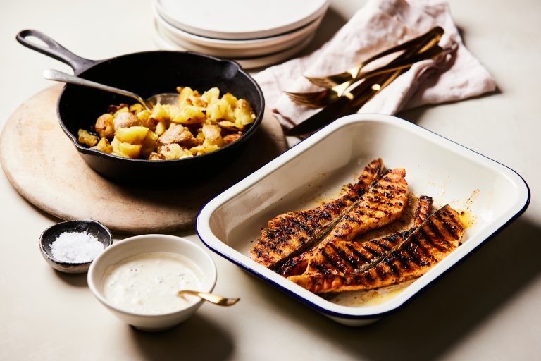Jerk Salmon and Yoghurt Potatoes