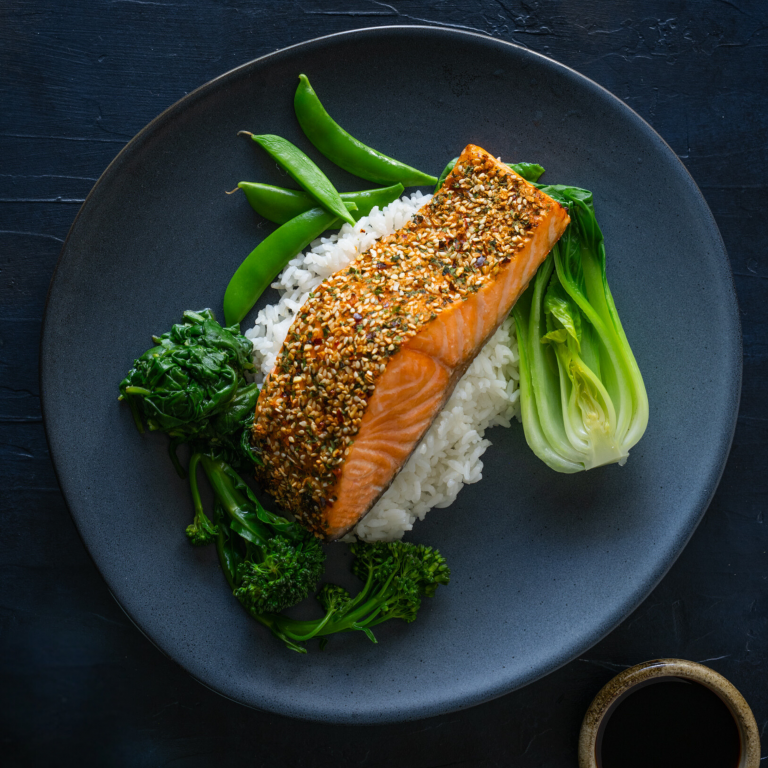Furikake Salmon with steamed greens