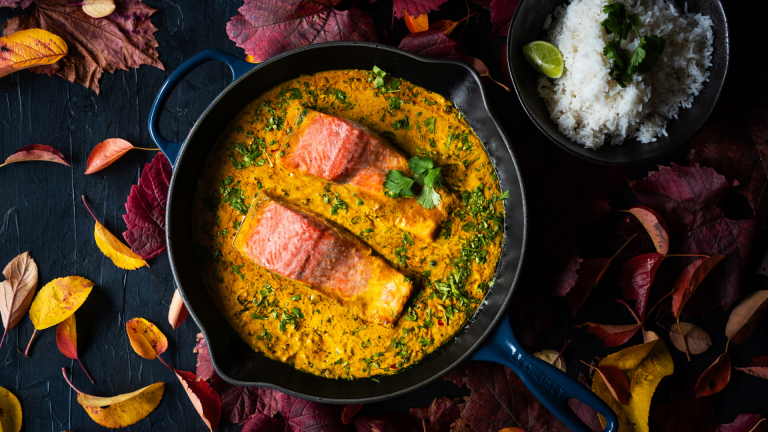 One Pot Baked Salmon with a Creamy Coconut Sauce